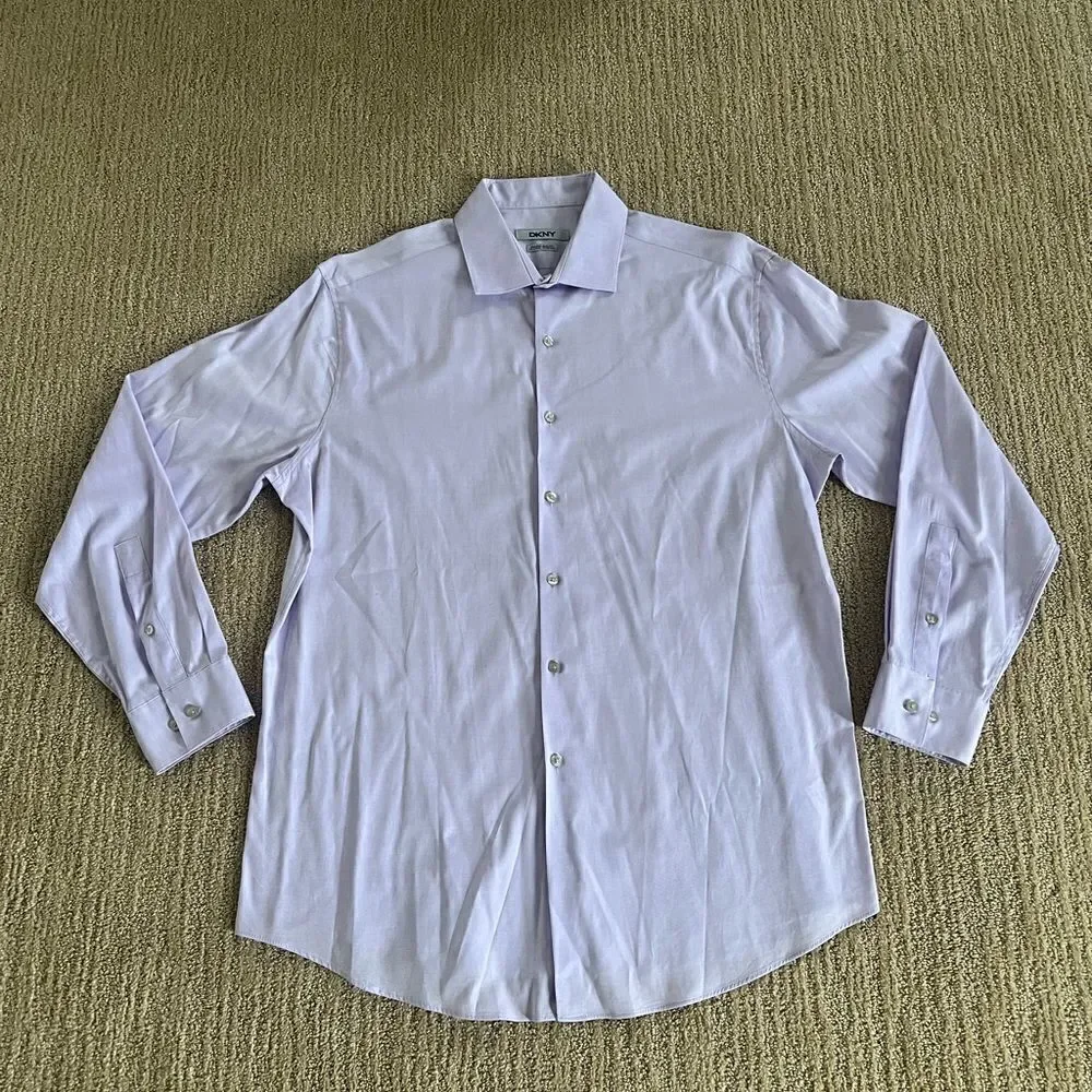 DKNY Mens Light Purple Shaped Slim Fit Button Down Shirt